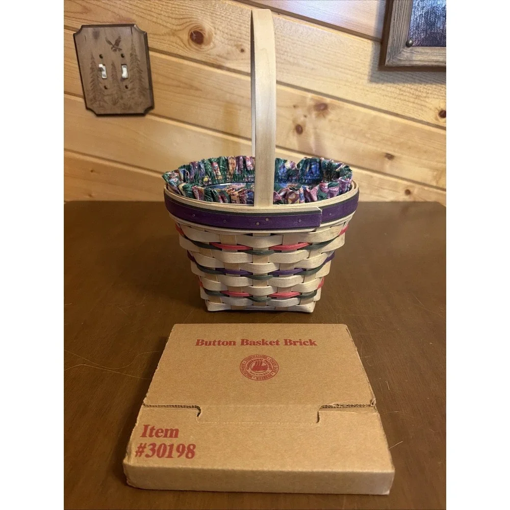 Longaberger 1996 Easter Basket with Liner and Protector & Button Basket Brick